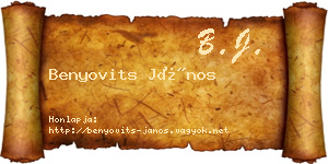 Benyovits János névjegykártya